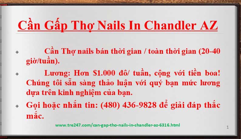 Cần Gấp Thợ Nails In Chandler AZ